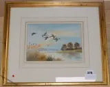 Ducks flying over a lake by Robert W. Milliken, watercolour, sold Aug 2019