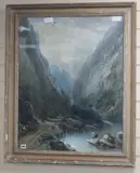 Traveller in a fjord by Charles N. Woolnorth, watercolour, sold Aug 2019