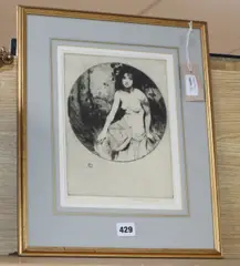 Study of semi-nude young woman by William Lee Hankey, etching, sold Aug 2019