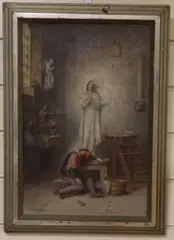 Sculptor with a statue of the Virgin Mary, with original letter from the artist, 40 x 26cm by Auguste Raynaud, oil on canvas, sold Aug 2019