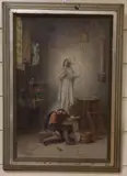 Sculptor with a statue of the Virgin Mary, with original letter from the artist, 40 x 26cm by Auguste Raynaud, oil on canvas, sold Aug 2019