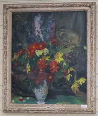 Still life of flowers in a vase by Philip Naviasky, oil on canvas, sold Aug 2019