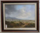 Landscape with distant village and church by Richard Blowey, oil on canvas, sold Aug 2019