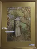 Nun in a walled garden by Arthur Burrington, watercolour, sold Jul 2019