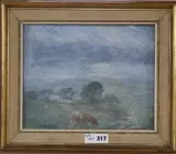 Cow in a landscape by Marian Kratochwil, oil on board, sold Jul 2019