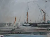 The Hard, Pin Mill by Peter Burman, oil on wood, sold Jul 2019