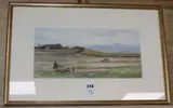 Harvesters resting in a landscape by Charles Reginald Aston, watercolour, offered Jul 2019