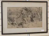 Chaotic procession possibly originally titled 'Mon Noon by Charles Henry Sykes, ink, sold Jul 2019