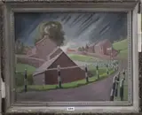 Stormy sky over a village by Adrian Maurice Daintrey, oil on canvas, sold Jul 2019