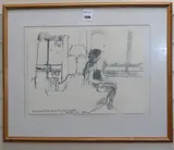 Patti Bratby in Rock Hotel looking at the Gibraltar Straights [sic] by John Bratby, pencil, sold Jul 2019