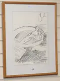 Patti in round Spanish Bath by John Bratby, pencil, sold Jul 2019