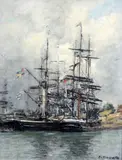 Deauville - Voiliers A Quai by Eugène Boudin, oil on panel, sold Jun 2019