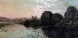 A Summer's Morning near Sonning on Thames' and 'A Summer's Evening near Wallingford on Thames' monogrammed and dated 1880 8 x 15.75in by Edwin Henry Boddington, 1880, oil, sold Jun 2019