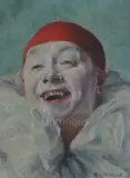 Clown laughingsigned by Armand Henrion, oil on wood, sold Jun 2019