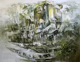Boats' signed and dated '80 28.75 x 39in by M. Sivanesan, oil on canvas, sold Jun 2019