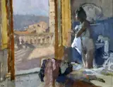San Gimignano' initialled, 1972 New Grafton Gallery label verso 9 x 11.75in by Bernard Dunstan, oil on board, sold Jun 2019