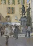 Statue on Goldoniinitialled and dated 1954 verso10 by Bernard Dunstan, 1954, oil on board, sold Jun 2019