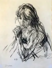 Untitled by Bernard Dunstan, charcoal on paper, sold Jun 2019