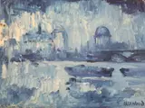 Rain, Blackfriars Bridge, London' signed and inscribed verso 12 x 16in., unframed by James Lawrence Isherwood, oil, sold Jun 2019