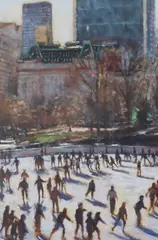 3 oils on boardsThe Skaters by Clive McCartney, oil, sold Jun 2019