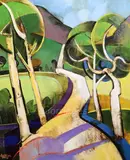 Trees and Shadows' signed and dated '01, inscribed verso 24 x 20in by Geoffrey Key, oil on canvas, offered Jun 2019