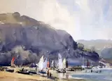 Busy Beach, Salcombe' signed and dated 1974 9 x 12.5in by Trevor Chamberlain, 1974, watercolour, sold Jun 2019