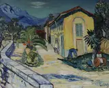 Spanish courtyard scene by John Livesey, oil on canvas board, sold Jun 2019
