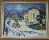 Spanish courtyard scene by John Livesey, oil on canvas board, sold Jun 2019