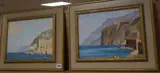 Continental coastal scene and companion piece, with cliff-top towns and distant mountains, each signed, numbered '22' and '23' verso by Edward Holroyd Pearce, oil on board, sold Jun 2019