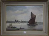 Sail barge on the Thames by Vavasour Hammond, oil on board, sold Jun 2019