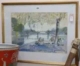 River Seine, Paris near the Pont des Arts, figures reclining on the bank by Edwin La Dell, watercolour, sold Jun 2019