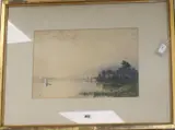 Landscape with lake and mountain by Frederick William Hayes, watercolour, sold Jun 2019