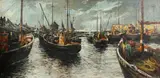 Fleet Returns, Lossiemouth by Matt Bruce, Oil on Board, sold Aug 2020