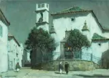 Moonlight, San Roque' with Figures in a Street by Albert Moulton Foweraker, Watercolour, sold Aug 2020