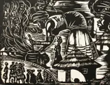 Cooking for the Spirits by Kweti Ndzube, Linocut, sold Aug 2020