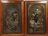 1833-1898.A SUPERB PAIR OF OAK FRAMED METAL BUSTS OF AN ARAB AND PRINCESS.Signed WAAGEN by Arthur Waagen, sculpture, sold Aug 2020