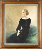 Portrait of a glamorous lady in blue dress by Norman Keene, sold Sep 2012