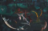 Flying fishes by Afroyim Soshana, oil on canvas, sold Sep 2012