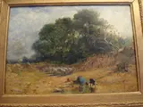 Shepherd drinking water from a lake by 19th Century English School, oil on canvas, sold Sep 2012