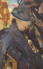 Figure wearing a hat by 20th Century School, oil on board, sold Aug 2012