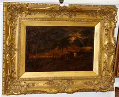 Shepherd and sheep in a landscape by John Linnell, sold Aug 2012