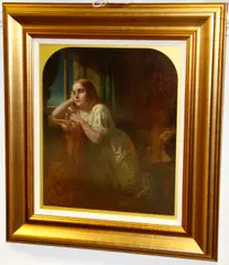 Girl by a window by English School 19th century, oil on canvas, sold Aug 2012