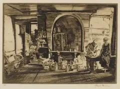 Workshop by William Russell Flint, Drypoint etching, on cream laid, sold Aug 2012