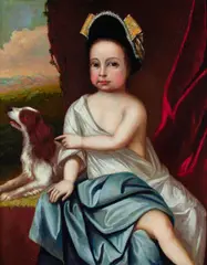 Portrait of a child with a spaniel by English School, oil on canvas, sold Aug 2012