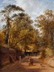 Children with a dog on a woodland road by James Stark, sold Aug 2012