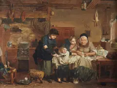 The injured finger by British School, oil on panel, sold Aug 2012