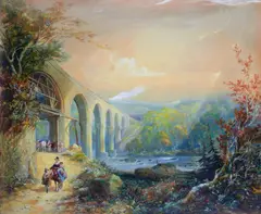 Viaduct on the river Taff by George Childs, watercolour and bodycolour, sold Aug 2012