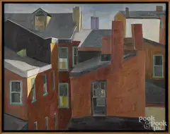 of rooftops by Douglas Martensen, oil on canvas, sold Jan 2017