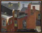 of rooftops by Douglas Martensen, oil on canvas, sold Jan 2017