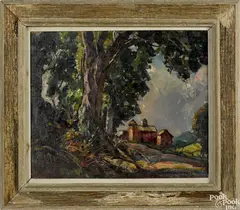 landscape with a farm by William Lester Stevens, oil on board, sold Jan 2017
